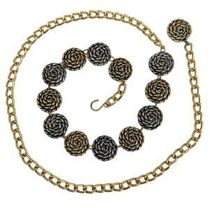 Vintage Disc Chain Belt Gold Silver Medallion Boho Glam Statement Size 55"